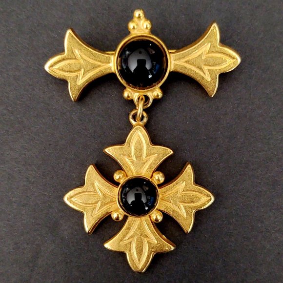 Classiques for Nordstom vintage gold and black glass brooch - Picture 6 of 8